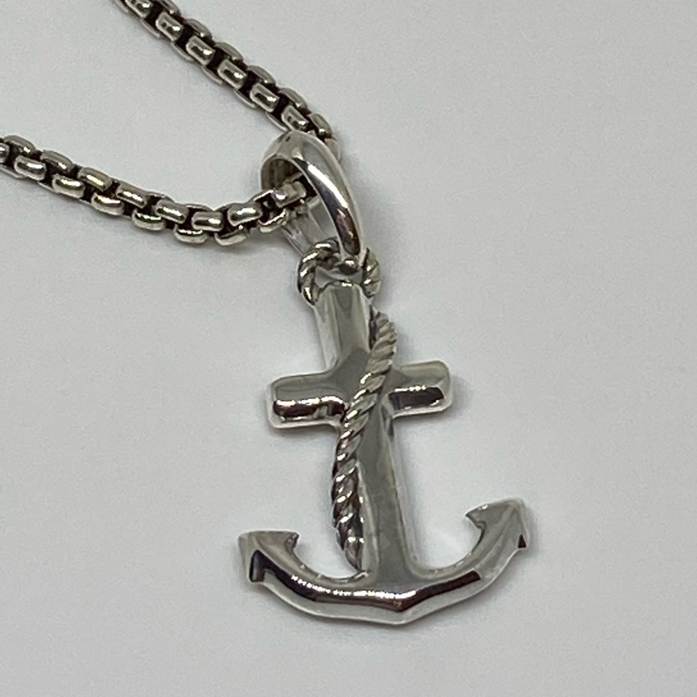 DAVID YURMAN Twisted Cable Anchor Pendant Necklace 22" 2.7MM wide Box Ch…
